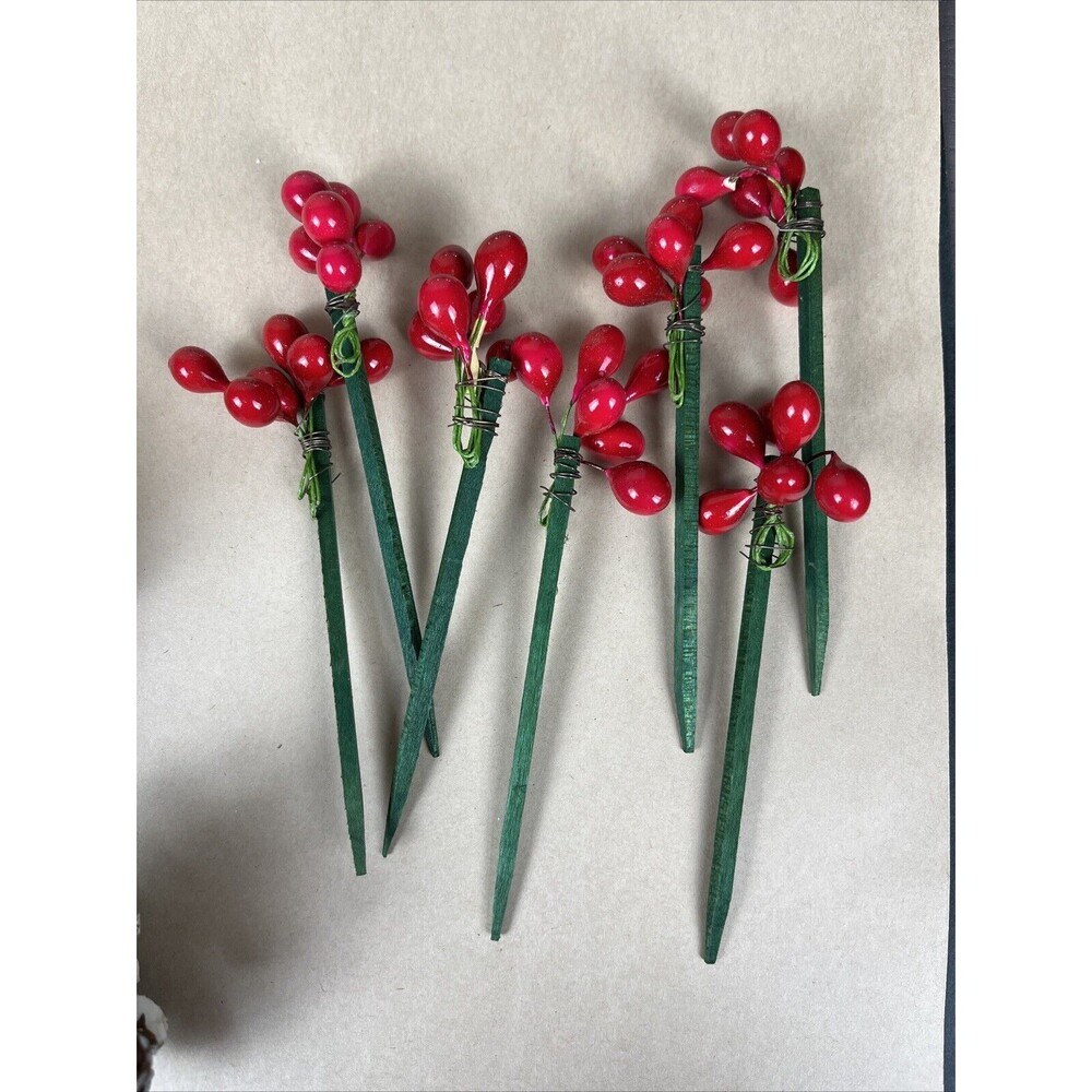 27 VTG Christmas Floral Picks Ornament Supplies-Bell Ball,Red Berries, Pinecone - Picture 7 of 8